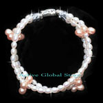 New Natural Fresh Water Pearl & Clear Rock Crystal Quartz Fashion Design Bracelet, Love Gift, Size M